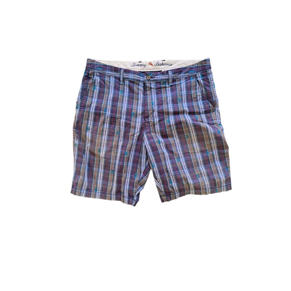 Tommy Bahama Plaid Pineapple Embroidered Chino Golf Shorts Vacation Size 36